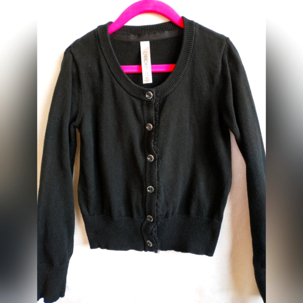 Girls Cherokee brand black button up sweater. Size 6/6x  100% cotton
